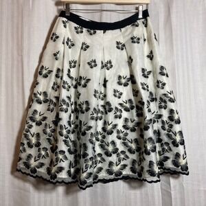 rsvp by Talbots Womens White Butterfly Embroidered A-Line Skirt Scalloped Hem 10